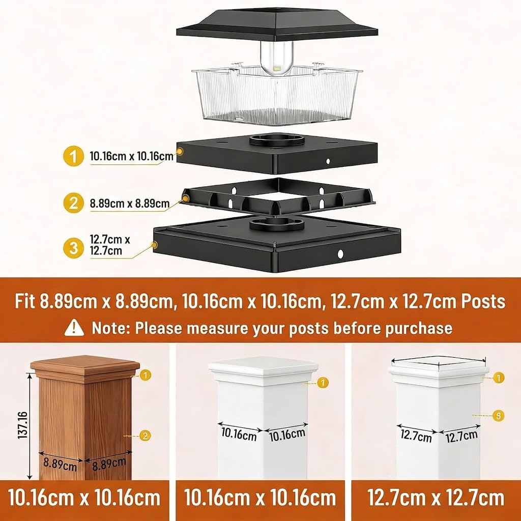 HoldOneLight Solar-Pfostenkappenleuchten, 6er-Set – warmweißer Flammeneffekt, wasserdicht (IP65), für 11 x 11 cm große Zaunpfosten, Terrassendielen und Terrassen (Flammenlampe 6packs)