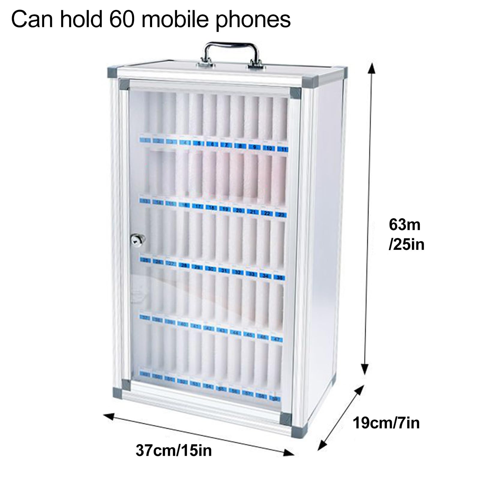 Naścienna skrzynka na telefon ze stopu aluminium – przenośne rozwiązanie do bezpiecznego przechowywania telefonu komórkowego w klasie (38 x 18 x 63,5 cm) do szkół i biur