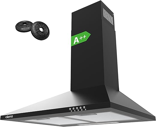 CIARRA Cooker Hood 60cm CBCB6201 600mm Kitchen Extractor Hood with Carbon Filters Recirculating&Ducting Wall Mounted Cooker Extractor Fan Black