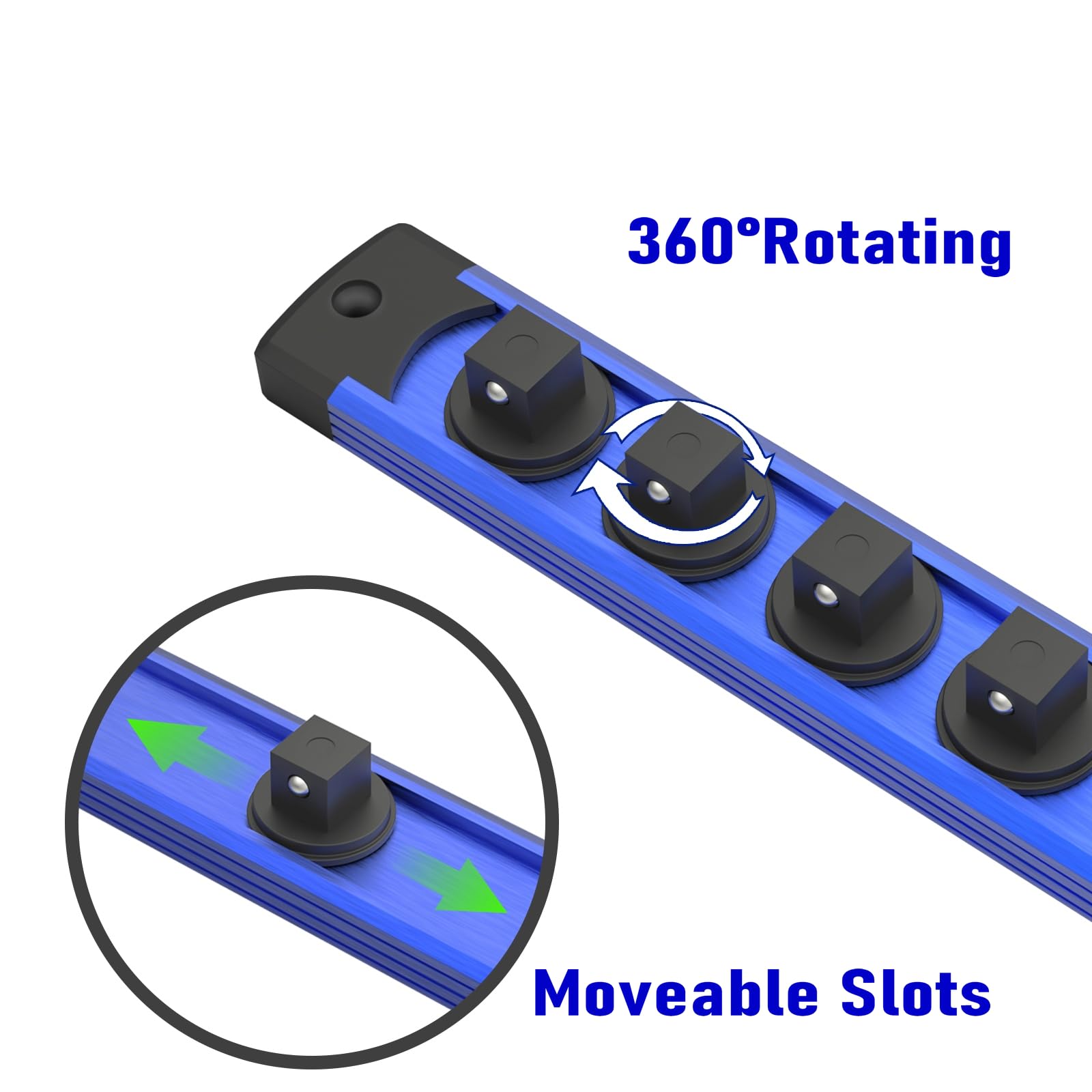 Lot de 6 supports de prise magnétiques rotatifs à 360° | Alliage d'aluminium, Pour tiroir de boîte à outils, 80 prises, 2 x 1/2", 2 x 3/8", 2 x 1/4"