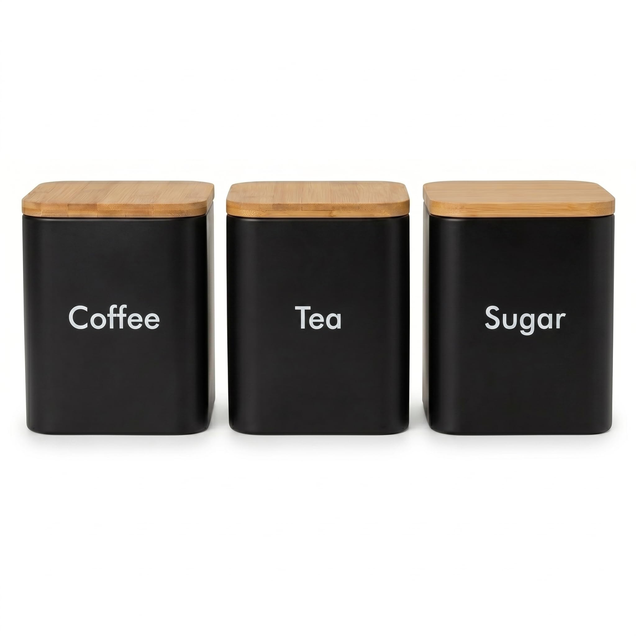 Ehc Black Tea Coffee Sugar Canister Set Of 3, Storage Canisters Set - Easy To Open Airtight Lids,