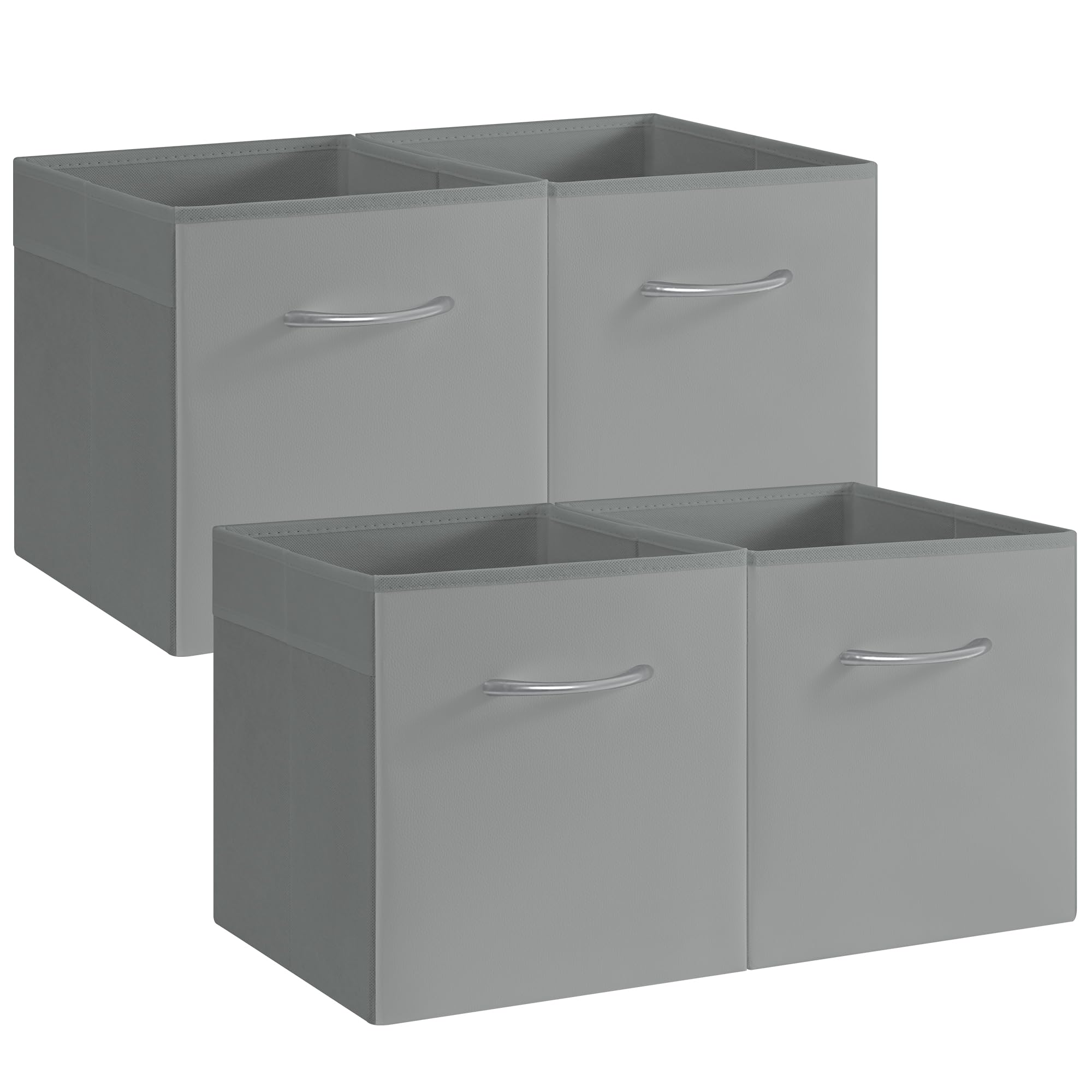 StorageWorks Gray Storage Cubes, 11 Inch Cube Storage Bins with Handle, Cube Storage Organizer Bins for Shelves and Closet, Collapsible Storage Bins, 4-Pack