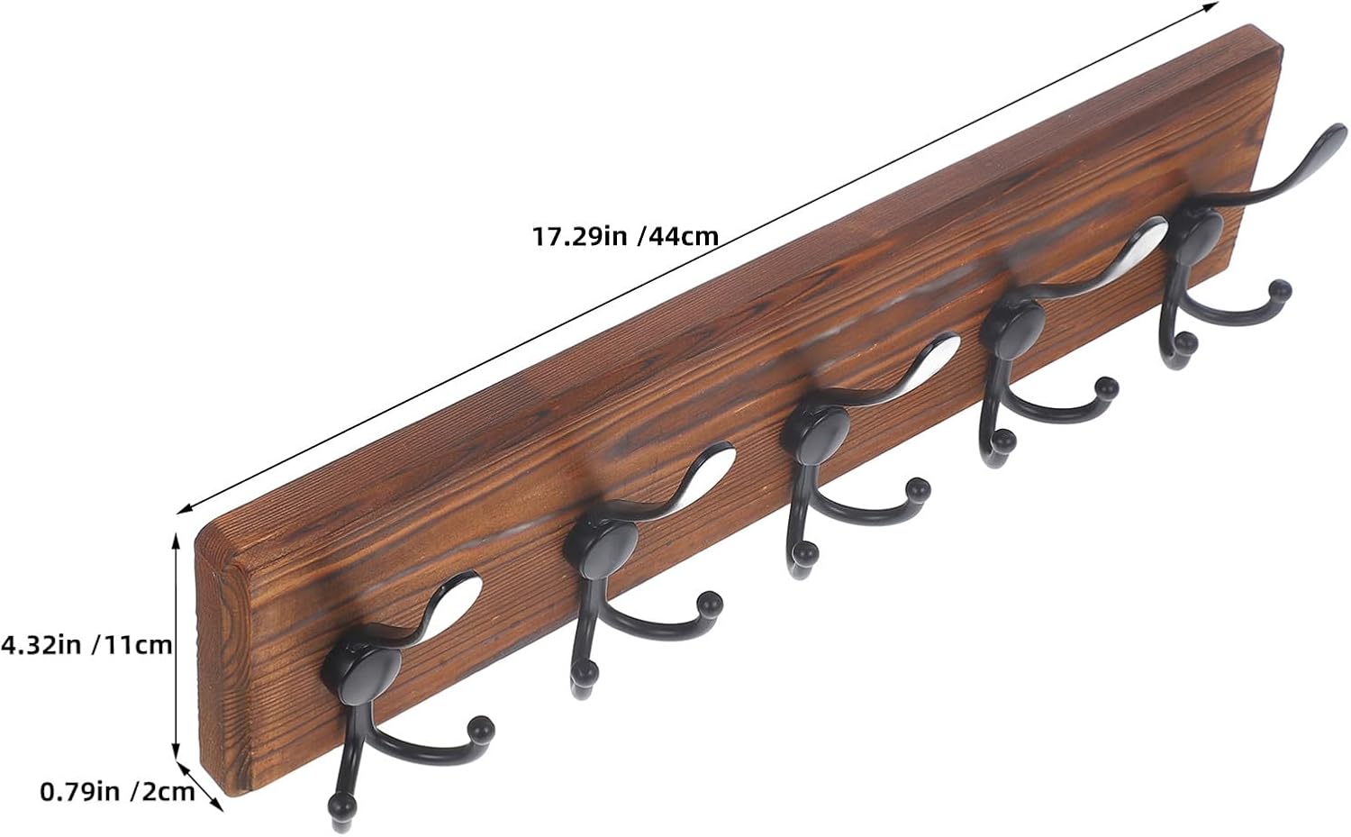 2pcs Wall-Mounted Coat Rack: Rustic Wooden Clothes Hanger with 5 Metal Hooks for Coats, Bags, Keys, Backpacks - Fit Entryway, Bedroom, Living Room