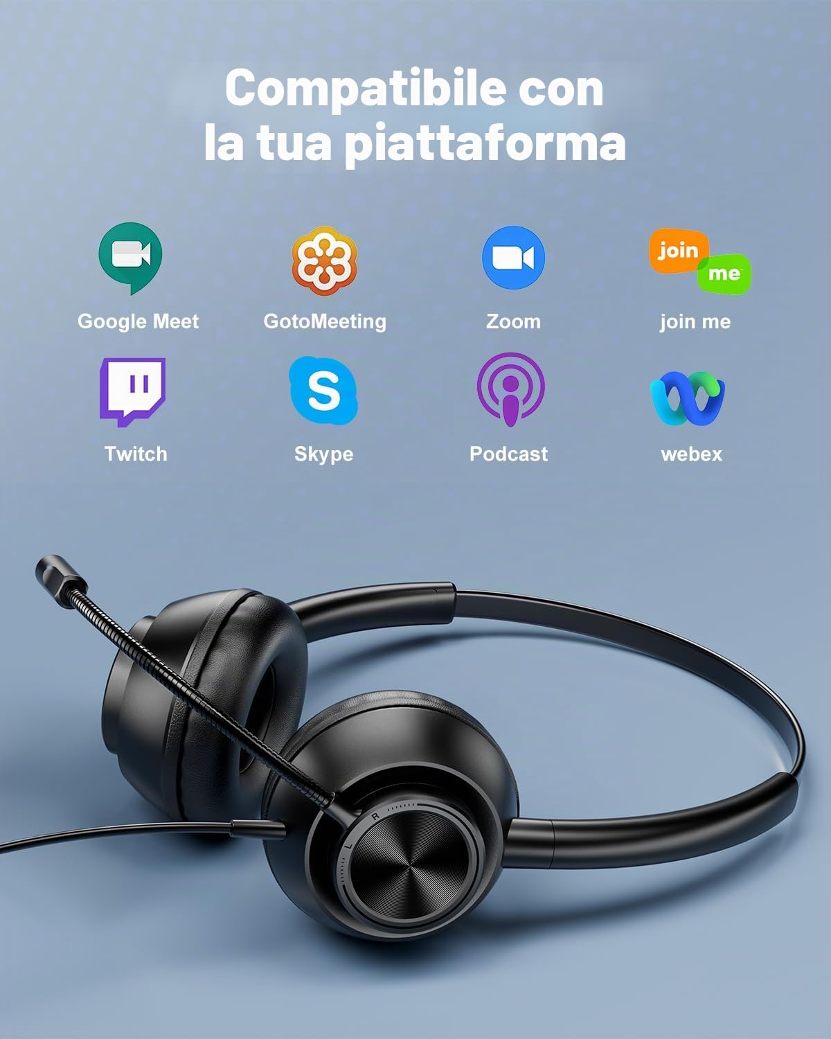 New Bee Cuffie con Microfono per PC, Cuffie con Microfono, cuffia per PC con USB-A e USB-C, per call center/conferenze telefoniche/chat Skype/corsi online