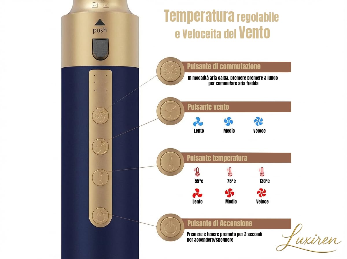 Asciugacapelli Brushless 6 in 1 | Air Styler 6 in 1| Motore ad Alta Velocità | Controllo Intelligente della Temperatura | 6 Accessori per Styling | Leggero, Silenzioso, Professionale (blue)