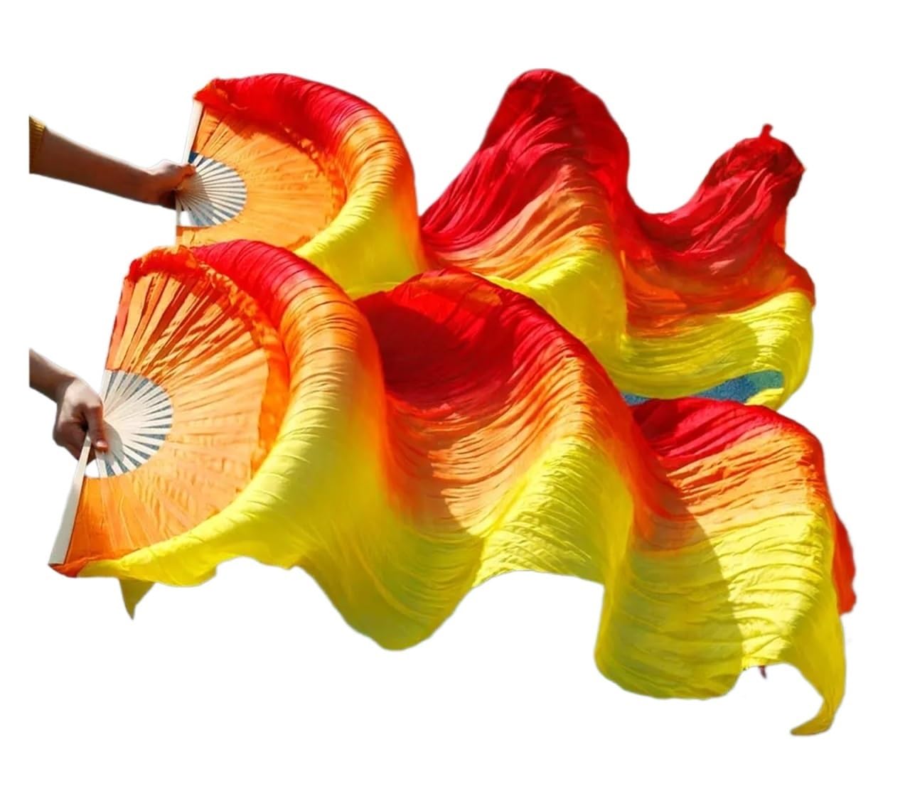 Abanicos para danza del vientre largos de seda multicolor para coreografías 8