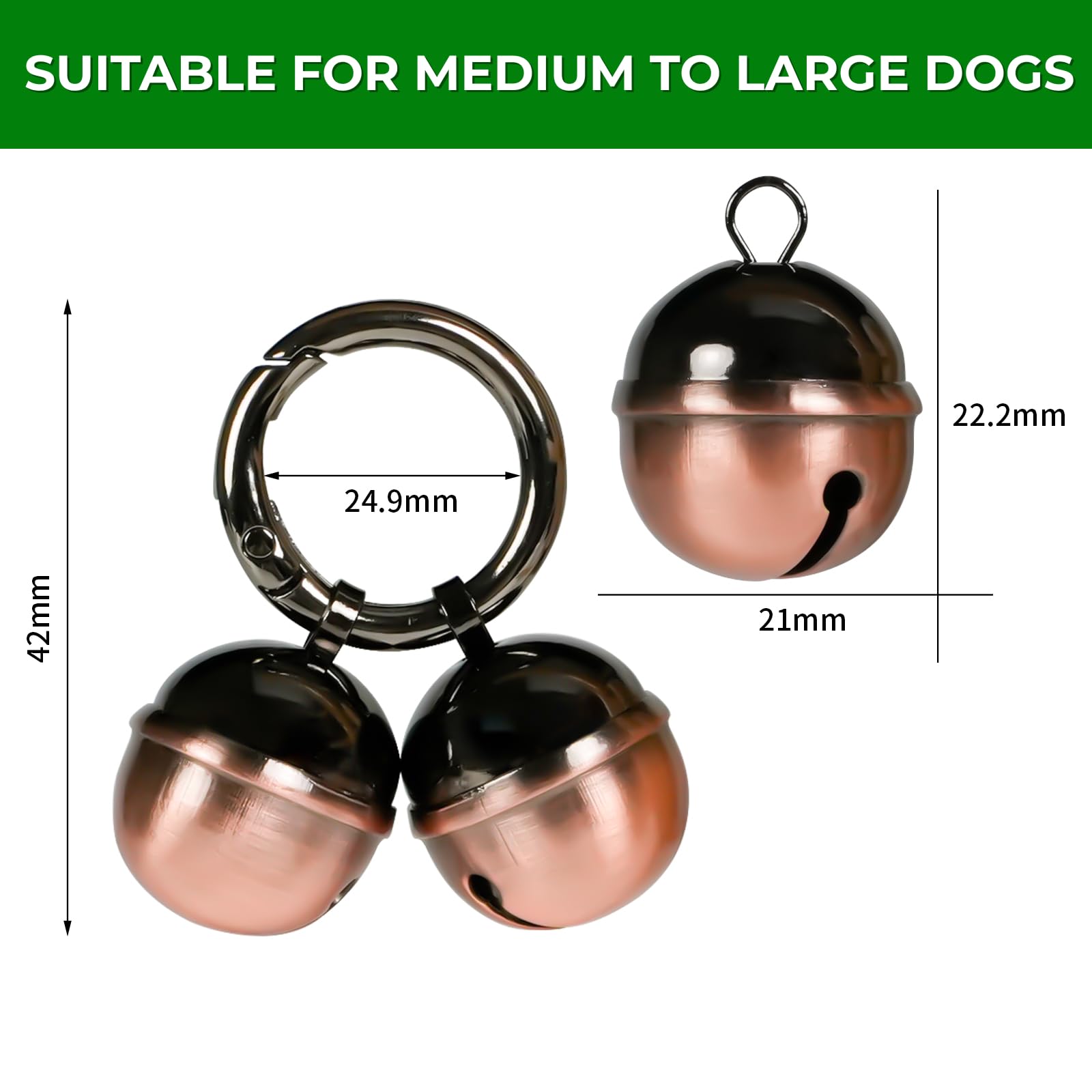 Lot de 2 clochettes extra bruyantes pour collier de chat et de chien, traqueur d'animaux de compagnie et fauconnerie, breloques en laiton durable avec fermoir mousqueton pivotant