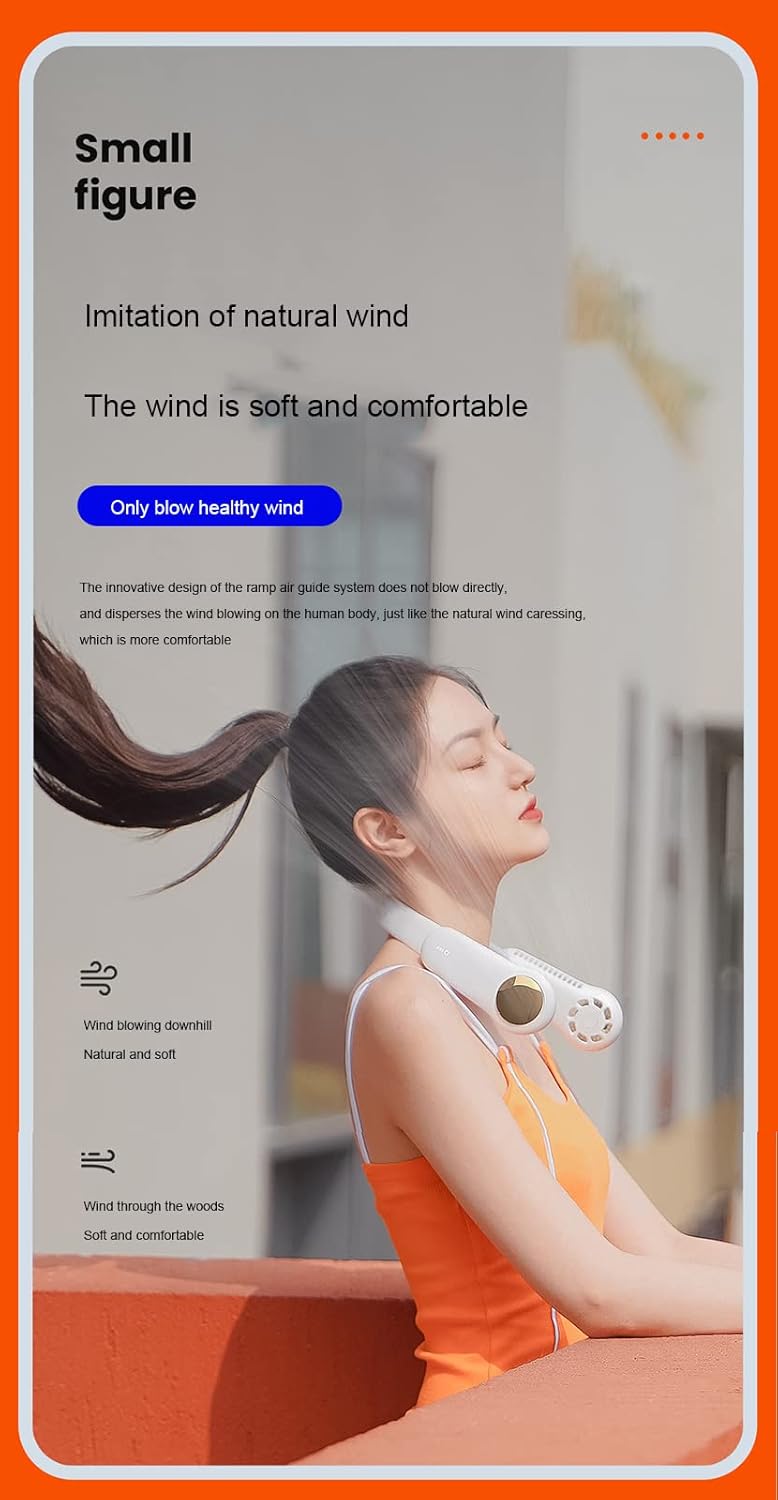 Portable Neck Fan, Hands Free Bladeless Fan,Super Quiet, 3 Speeds, 2400Mah Personal Wearable Neck Fan, USB Powered Neck Fan for Outdoor Indoor,White