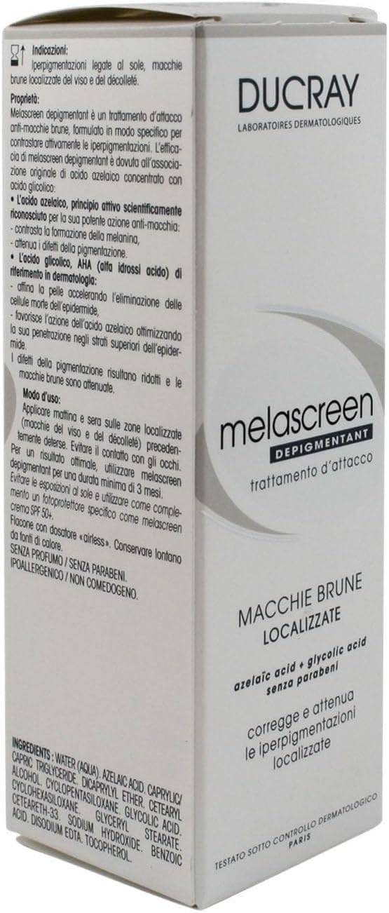 Ducray Melascreen Depigmenting Intense Care - Depigmenting Face Care to Counteract Localized Brown Spots - Paraben-Free, Non Comedogenic, Hypoallergenic, Fragrance-Free - 30ml Pump Bottle