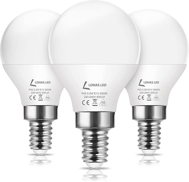 LOHAS-LED E14 LED Light Bulb, 5.5W Small Screw Light Bulb, 40W Incandescent Bulb Equivalent, SES E14 Bulb, Warm White 3000K, 500LM, Non-Dimmable, P45 Golf Ball Bulbs, 220-240V, Pack of 3