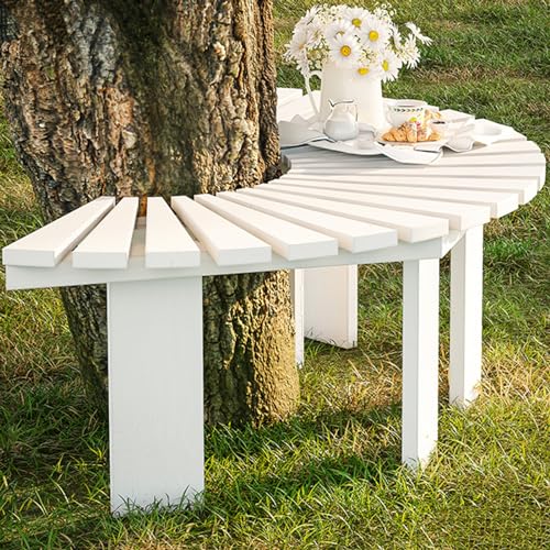 Banc d'extérieur en bois blanc semi-circulaire pour une décoration élégante de cour