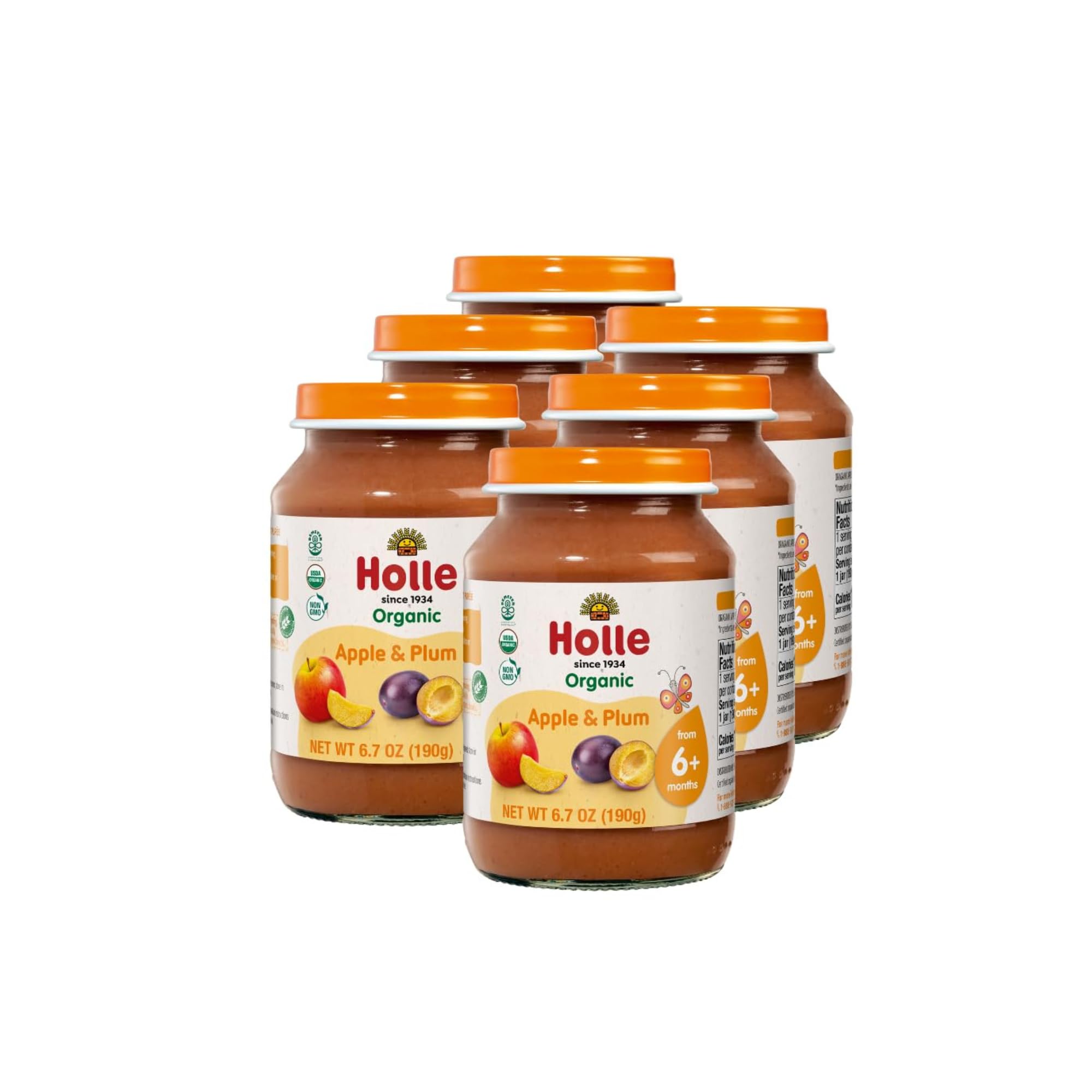 Holle Organic Baby Food Jars - Baby Puree with Organic Apple and Plum - (6 Jars) Stage 2 Baby Food for 6 months and Older - Baby Snack or Balanced Meal - Made with Non-GMO, USDA Organic Ingredients