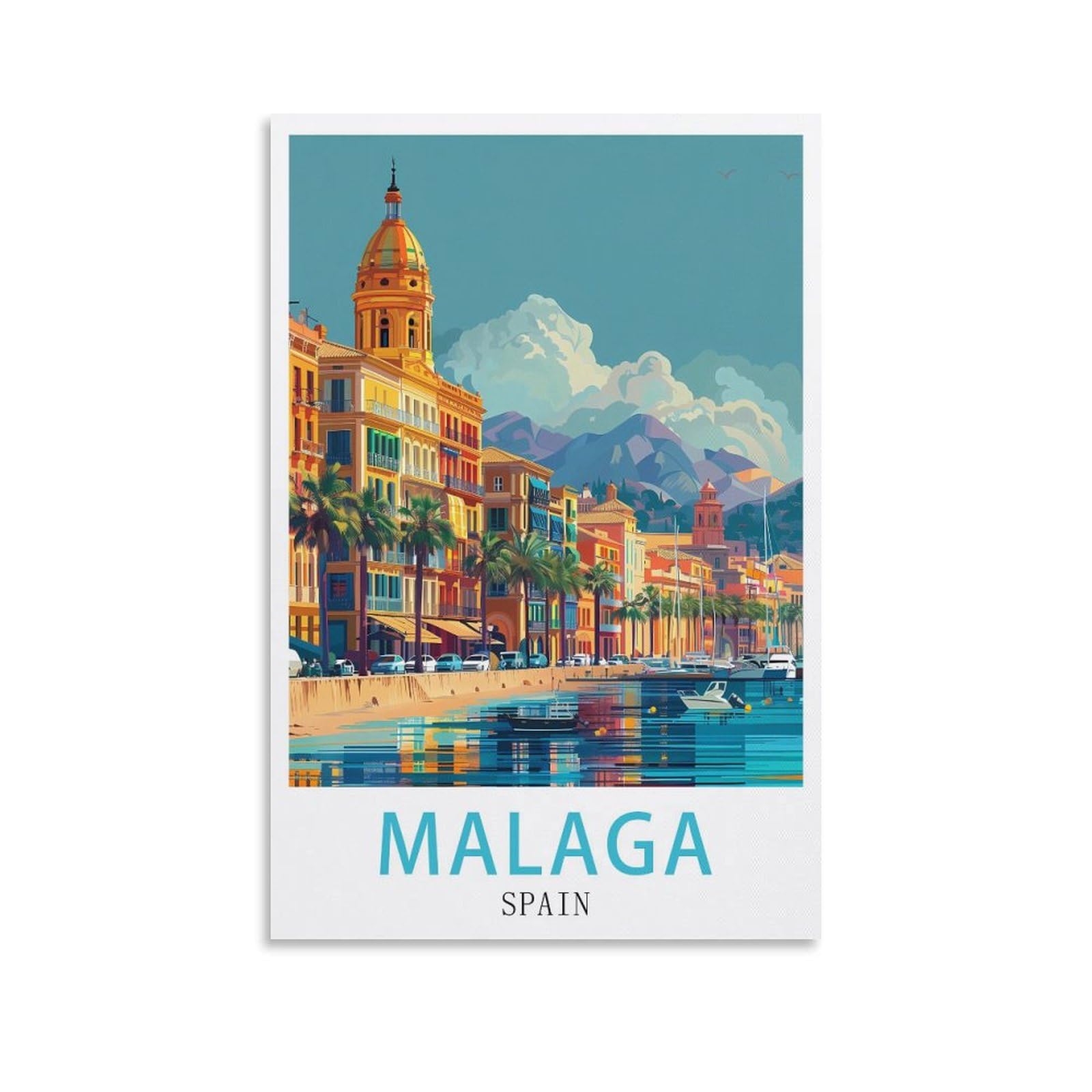 Ynieiluu Unframe-Style Spain Malaga Vintage Travel Posters 08X12inch(20X30cm) Canvas Art Posters Painting Pictures Wall Art Prints, Wall Decor For Bedroom