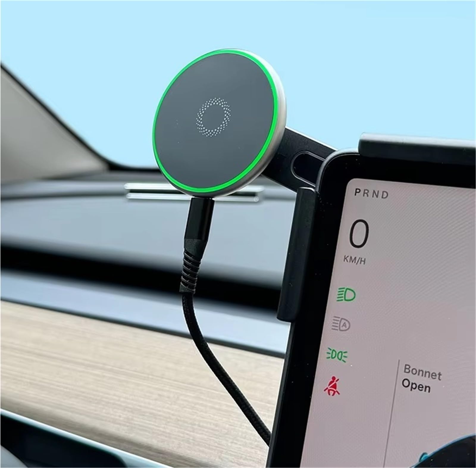para Tesla para Model Y Launch 2025 3 para Highland 2024 para Cybertruck Soporte Montaje para Teléfono Coche 15W Magnético Magsafe Inalámbrico para Cargador Soporte Móvil Coche(Blue LED)