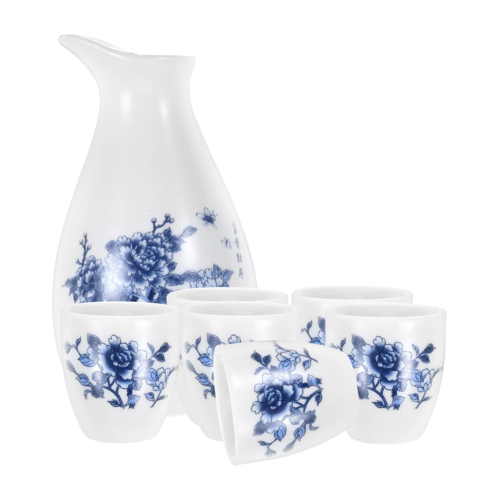 Japanisches Keramik Sake Set mit Tokkuri Flasche und Traditionellen Ochoko Bechern Hitzebeständig Dekoriert mit Blumenmuster für Hausparty und Geschenk für Sake Liebhaber