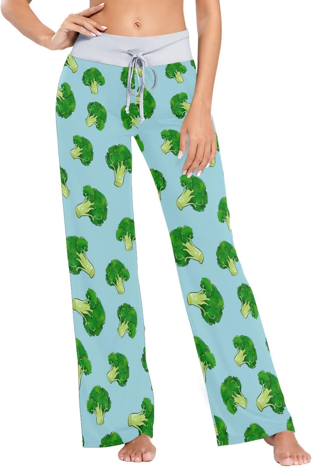 HURPAN Pajama Pants for Women Wide Leg Lounge Pj Bottoms Drawstring Palazzo Sleepwear