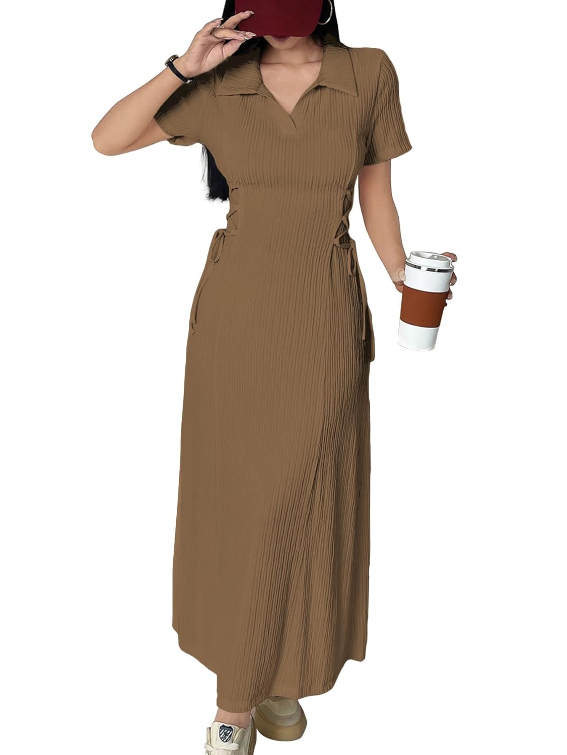 Shasmi Women’s Solid Color Applique Lace-Up Collared Short Sleeve, Side-Tie Waist Long Casual Maxi Women Dress Outfit Long Evening Midi Western Party Dress for Women (Dress 211) Shasmi Women’s Solid Color Applique Lace-Up Collared Short Sleeve, Side-Tie Waist Long Casual Maxi Women Dress Outfit Long Evening Midi Western Party Dress for Women (Dress 211)