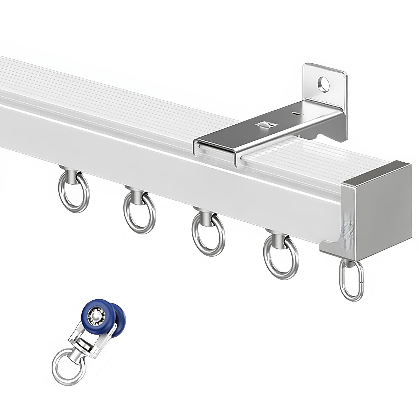 Curtain Rail Track for Ceiling or Wall, Heavy Duty Aluminum Alloy with Smooth Sliding, Easy to Install, Curtain Rods for Living Room Bedroom Shower Divider(White-Wall,1.8m(2 * 90cm))