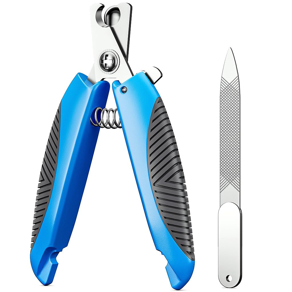 Cortauñas Perro con Protector de Seguridad - Ergonómico, Antideslizante, Cuchillas de Acero Inoxidable, Lima de Uñas Gratis - Herramienta Profesional de Aseo para Perritos,Corte Preciso y Sin Esfuerzo