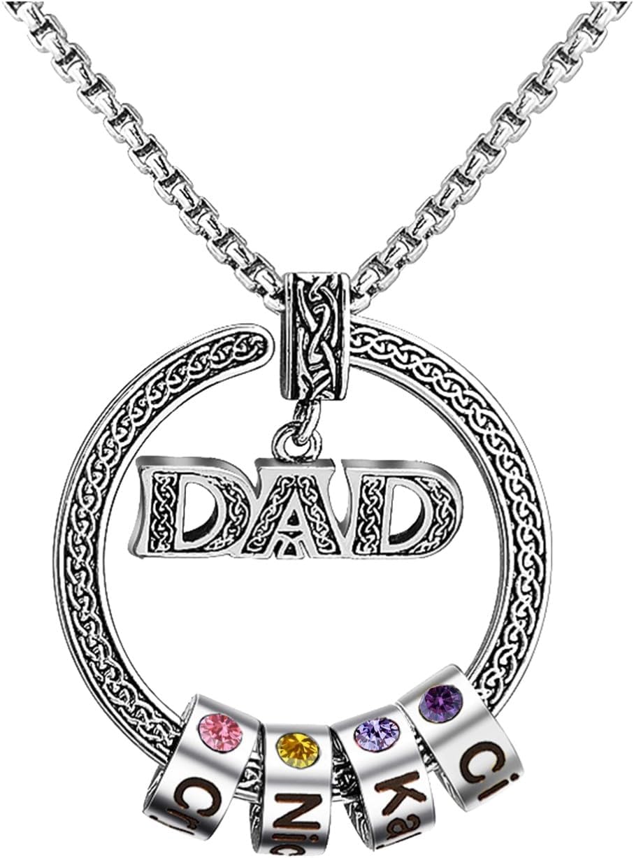 BAUMA AUTO Personalized Name Necklace for Men Dad Necklace Engraved Initial Name Beads Charm Necklace for Men Customized Family Names Necklace for Dad Grandfather Birthday