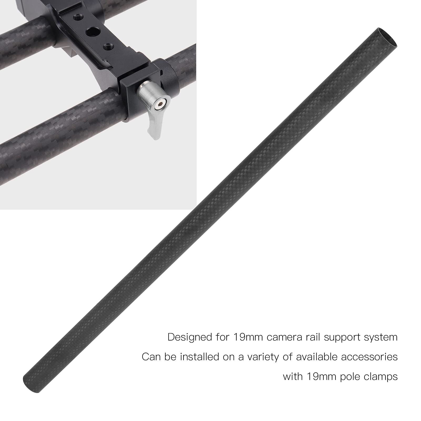 Akozon 19mm Kamera Carbon Faser Ruten 19mm Rod Carbon Fiber Tube Rod Rod Rail System Follow Focus Camera Cage Kit für Kamera Foto (40cm)