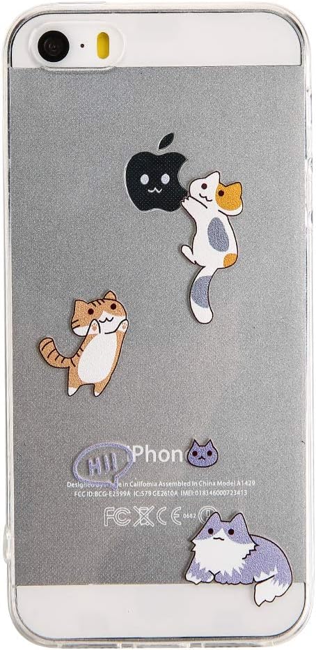Compatible with Iphone SE Clear Case, TNCY Cute Cat Design Clear TPU Soft Case Rubber Silicone Skin Cover for iphone se 5 5S(2016)
