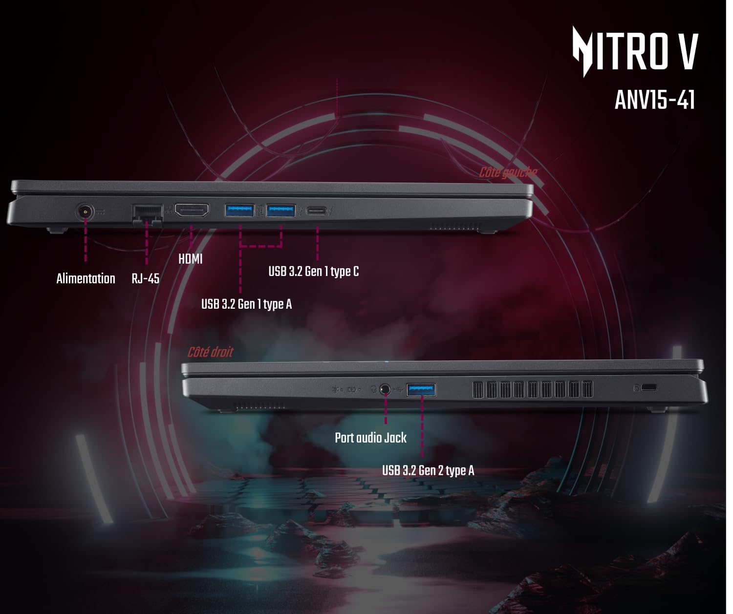 Acer Nitro V 15 I PC Portable Gaming 15.6'' FHD LCD 165Hz I NVIDIA GeForce RTX 4050 I AMD Ryzen 5 7535HS I 16 Go RAM I 512 Go SSD I Windows 11 Home I Noir I Clavier FR AZERTY I ANV15-41-R4FN
