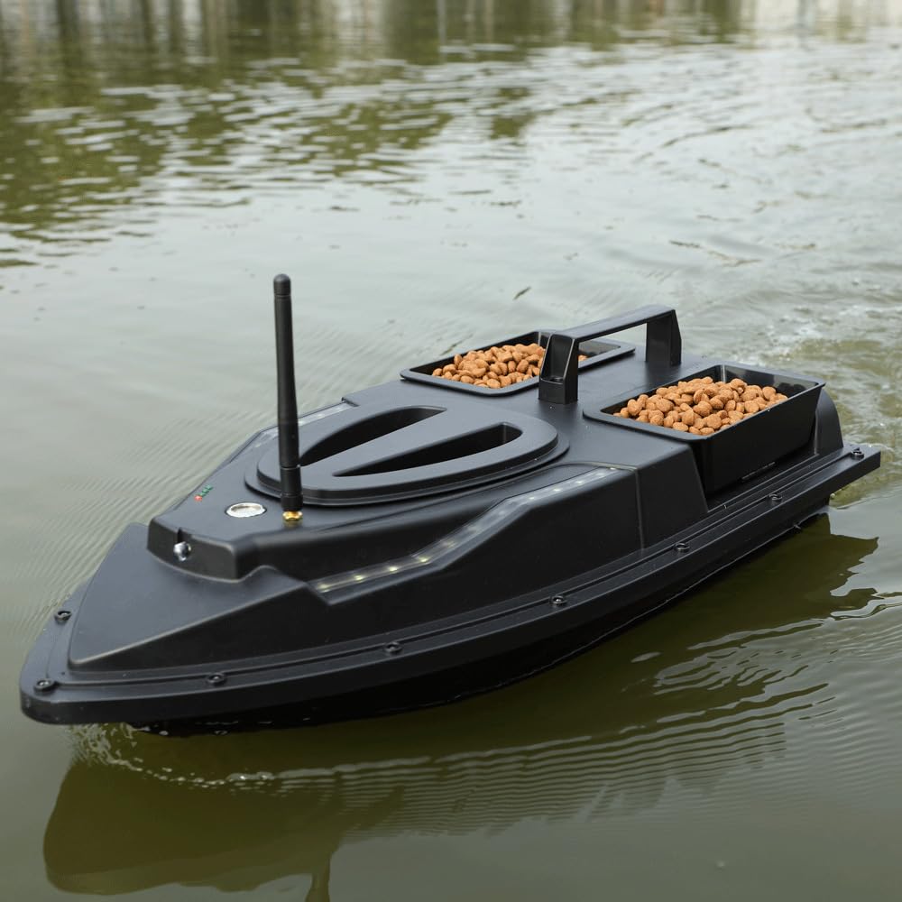 500m Ferngesteuert Futterboot Angeln Nachtangeln 5.4km/h Fischköder Köderboot mit LED-Navigator-Licht, Fernbedienung Futterboote Bait Boat Ferngesteuertes Köderboot, 1.5 KG Beladung
