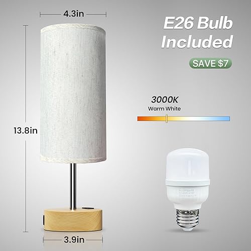 Miniatura 6 de KPQ Lámpara de noche pequeña con control táctil, puertos de carga USB A+C y salida de CA, lámpara de mesita de noche regulable de 3 vías con