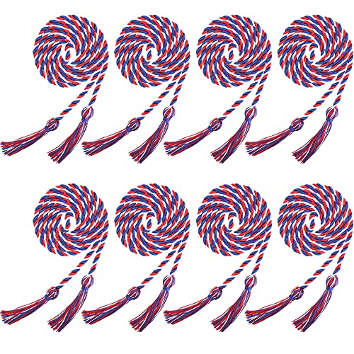 Image of Trounistro 8 Pieces Graduation Cords Yarn Honor Cords with Tassel for College Graduation Students (Blue Red with White)