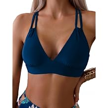 Tainehs Womens Push Up V Neck Bikini Tops Criss Cross Back Padded Bathing Suit Top Only