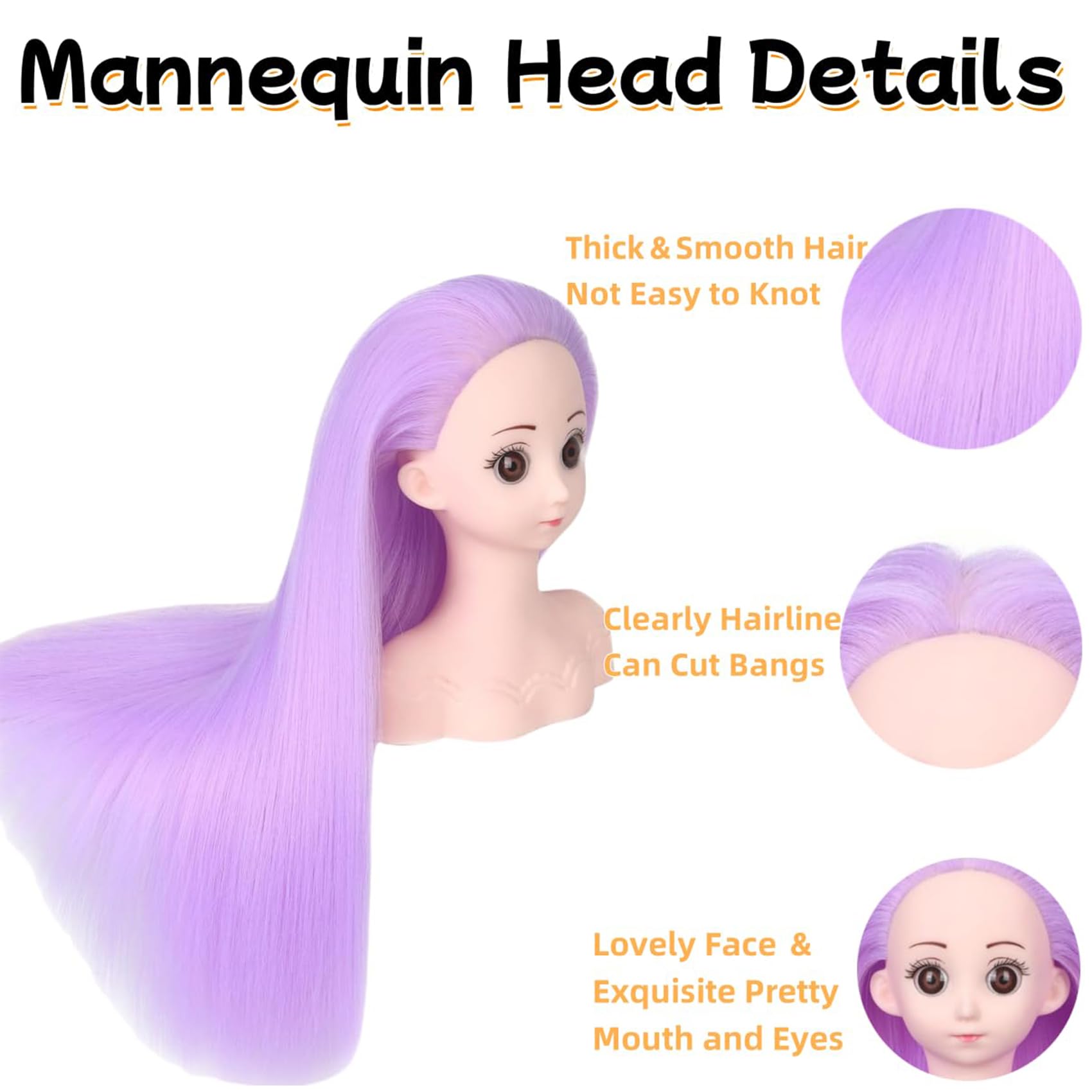 Mannequin Head with Hair 16" Cosmetology Mannequin Head to Practice Hairstyles Doll Head Training Head for Hairdresser - Image 4