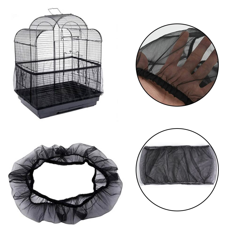 Copertura per Gabbia Uccelli Rete di Protezione in Nylon, Semi Gabbia Uccelli Rete, Gonna Bird Cage Estensibili Copertura per Cage Quadrate Rotonde, Ventilata e Antipolvere, 1 Pezzo (Nero, XL)