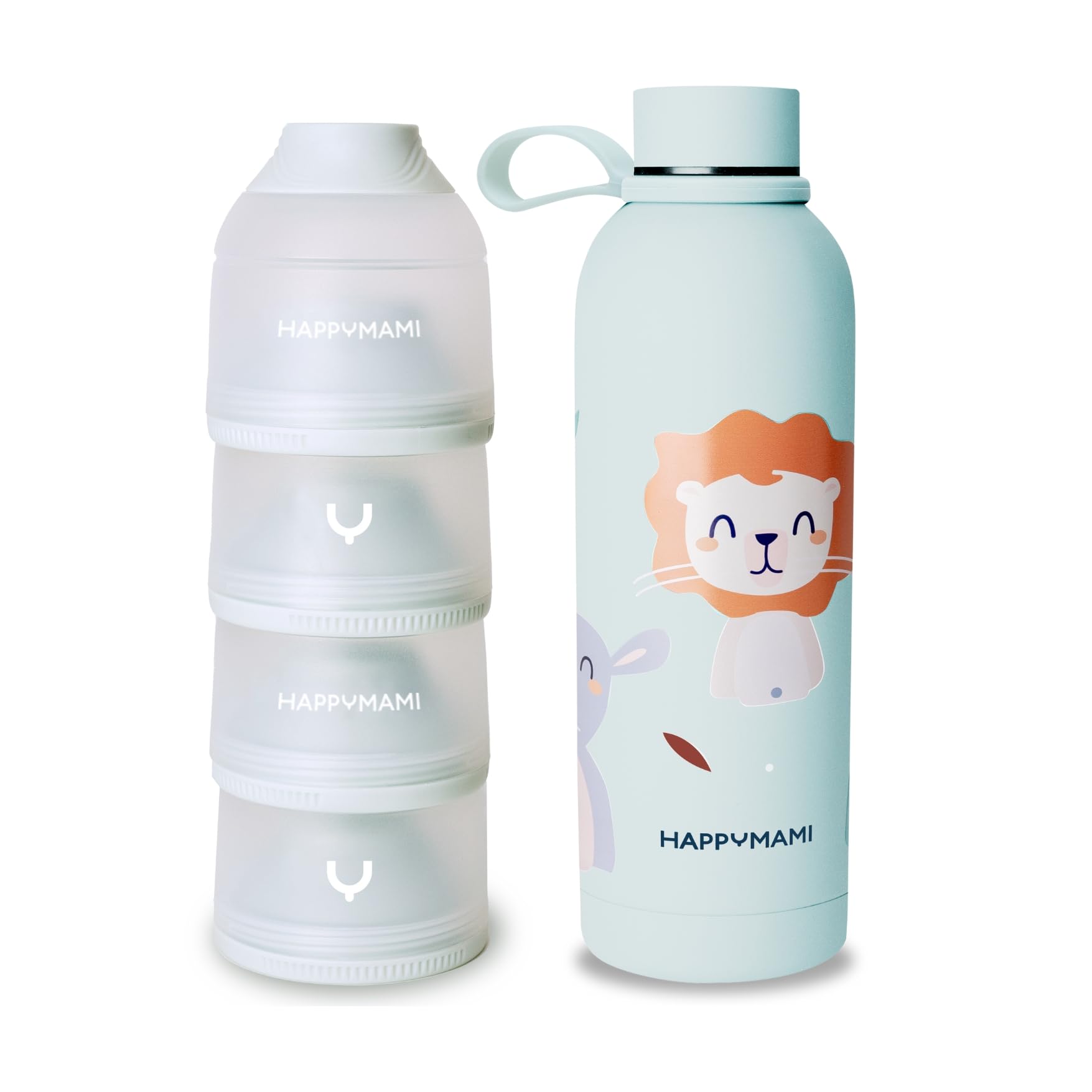 Happymami-Pack Distributeur de lait en poudre, set d'alimentation pour votre bébé, double paroi intérieure pour maintenir la température (Menthe Douce)