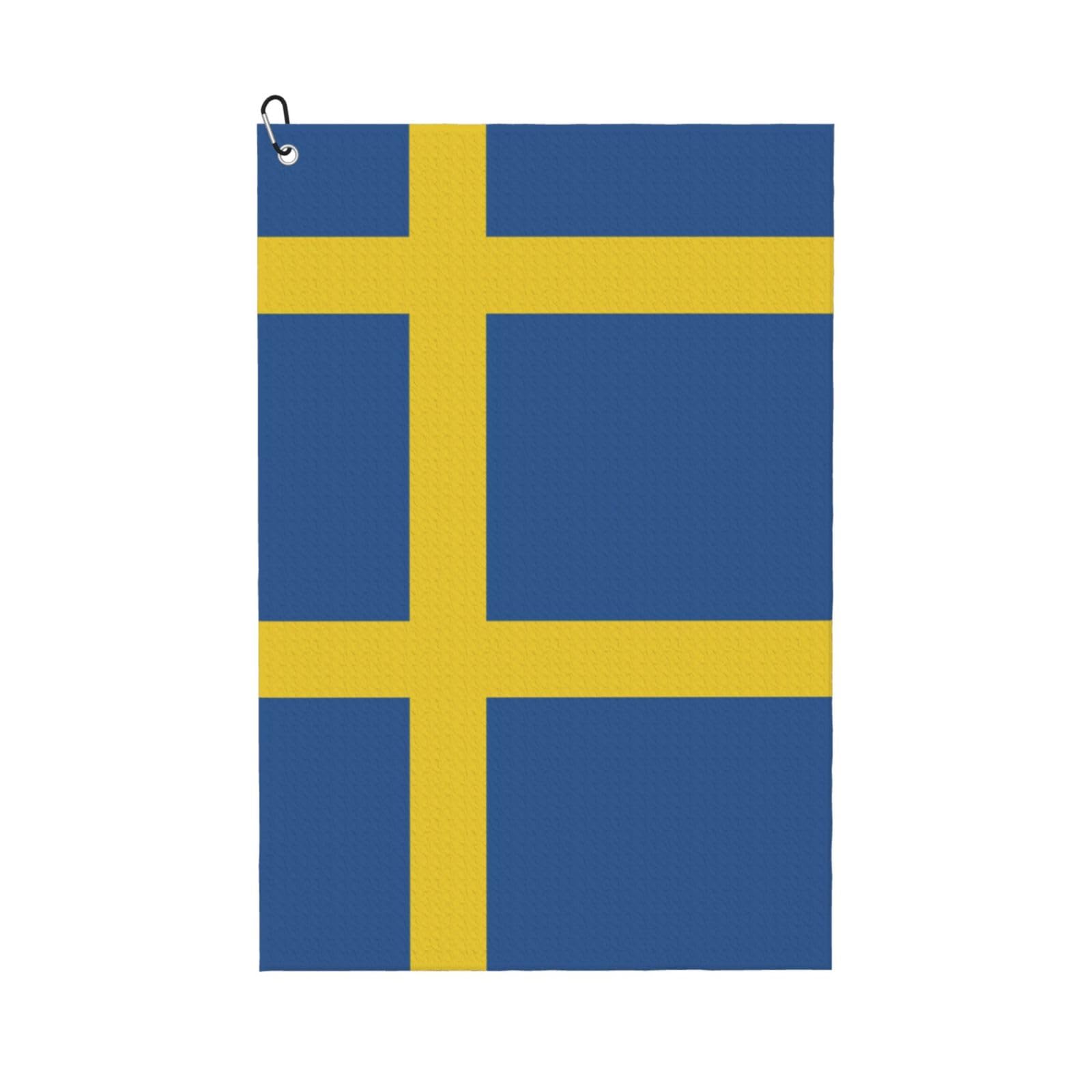 peiyeety Swedish Flag Microfiber Golf Towel with Carabiner Clip, 16x24 Inch Absorbent Waffle Weave Towel for Golf Bags