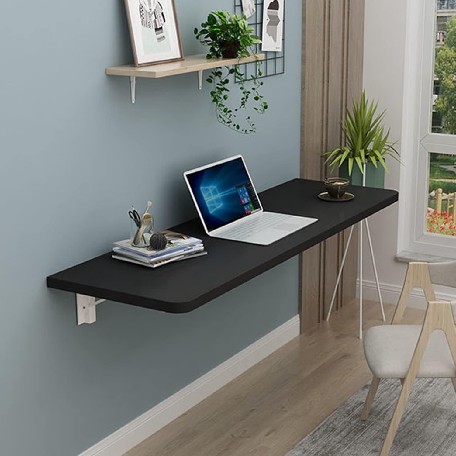 JATIBOSH Collapsible Folding Workbench,Fold-Down Wall Table,Kitchen Drop Leaf Dining Table,Work Table | Small Space Saving Hanging Table,Home Office Computer Desk(Color:Black,Size:80 * 40cm/31