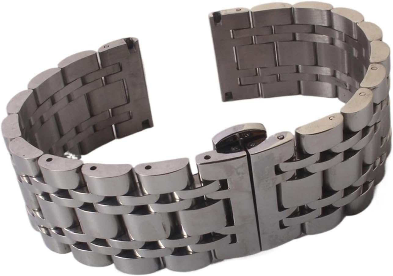 HFERHT 16mm 18mm 19mm 20mm 21mm 22mm 23mm 24mm 25mm 26mm Watchbands Silver Stainless Steel Watch Straps Bracelet Polish Butterfly Clasp