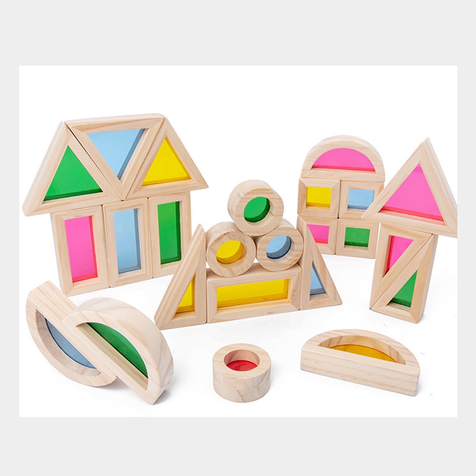 Bloques de Construcción Educativos de 24 Piezas, de Madera Y Acrílico, Formas Apilables, Colores, Juguetes de Aprendizaje Temprano para Niños