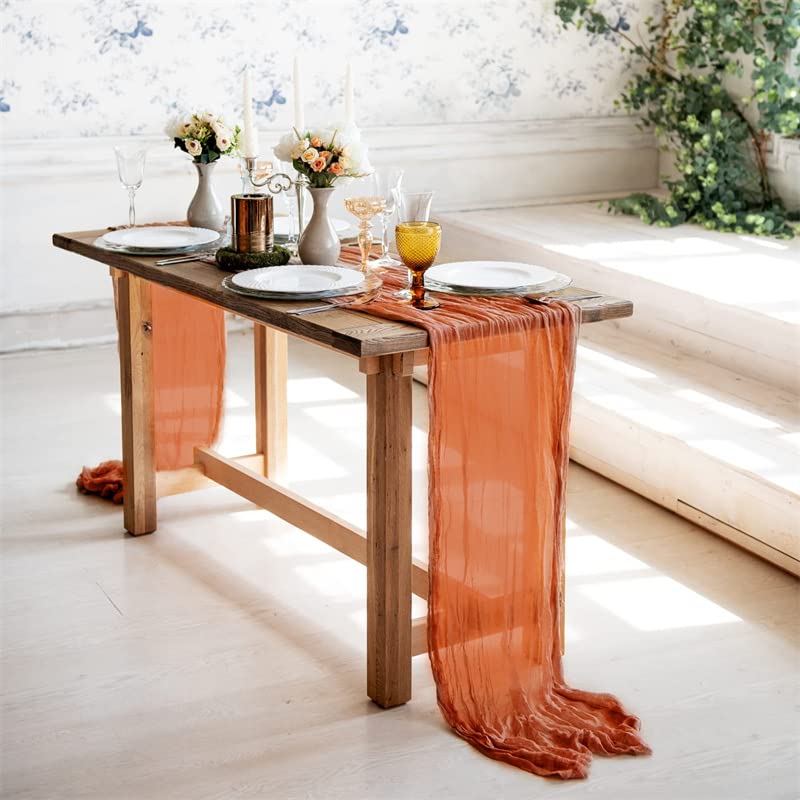Lot de 2 chemins de Table rustiques en Gaze 300 x 90 cm pour Table d'anniversaire, décoration de Mariage (Gris Bleu 90 x 300 cm (2 pièces))