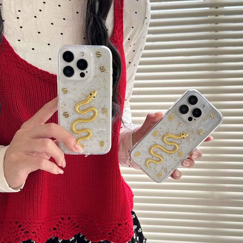 Image of COVERLY for iPhone 15 Pro Max 3D Luxury Snake Dollar Resin Phone Case,Trendy Translucent Cute Hard Epoxy Art Crystal Clear -Non Yellowing Love Heart Sparkle Princess Cover for Apple iPhone 15 Pro Max