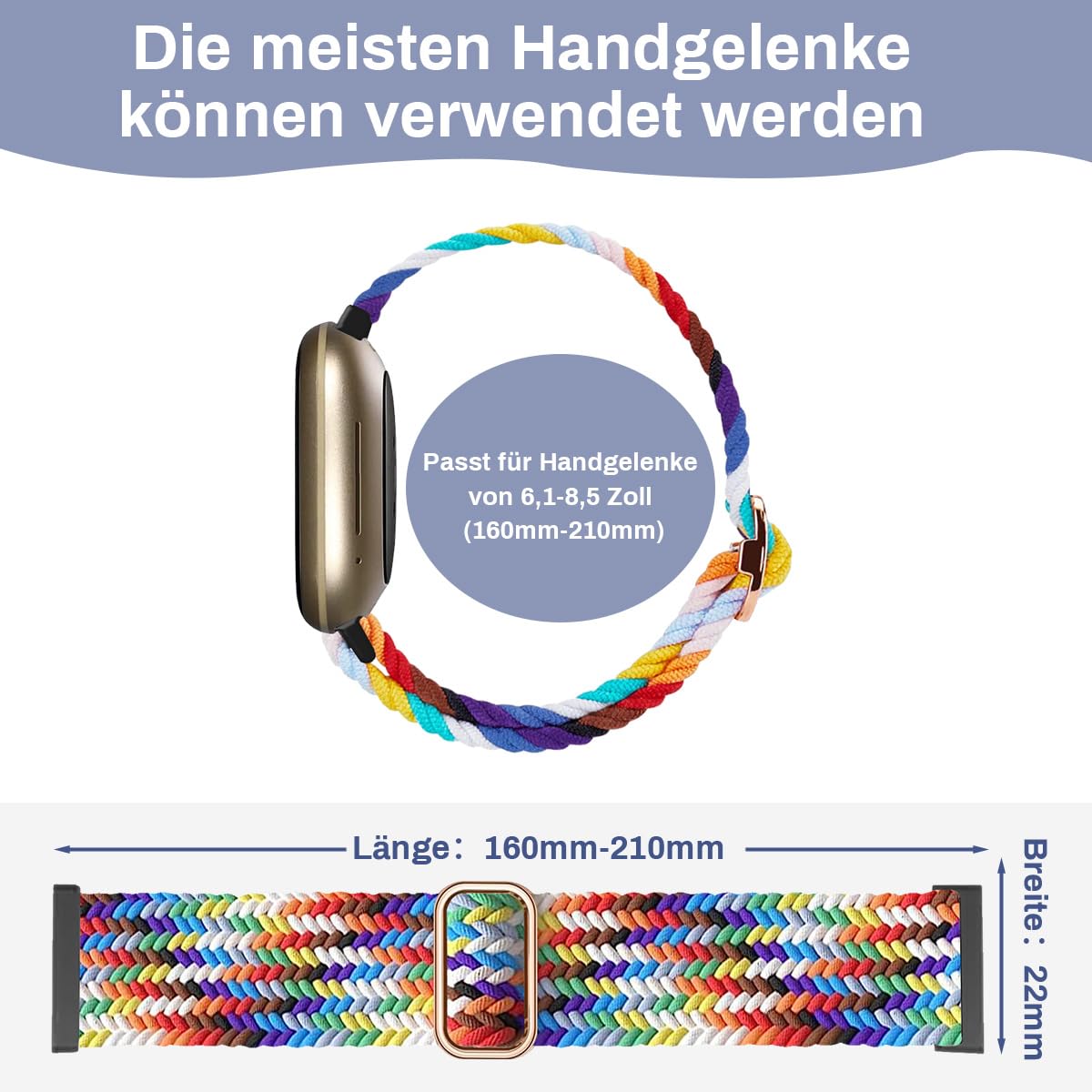 Chinbersky Pack 3 Bracelets Nylon Compatible Fitbit Versa 3/4 & Sense/Sense2 - Sport Et Confort