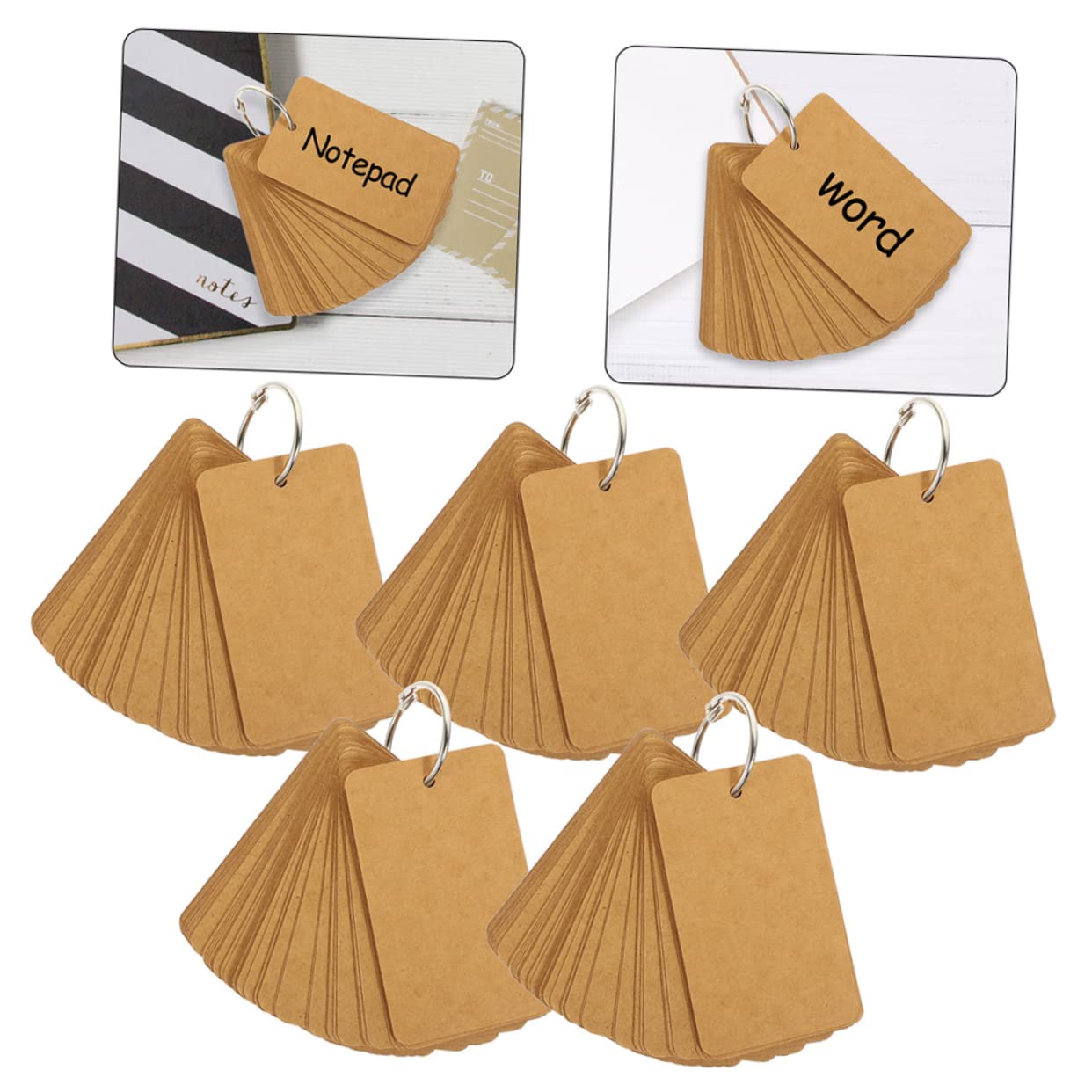 10 Leere Vokabelkarten aus Kraftpapier mit Metallring | Schule und Selbstgemacht, Dickes Blankopapier, Tragbar und Individuell Beschriftbar