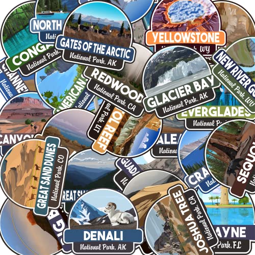 Decal Dude 63-Pack National Park Vinyl Sticker Set 3 x 2.5 Comes with All Updated Parks Strong and Durable Vinyl Perfect for Indoor or Outdoor Use