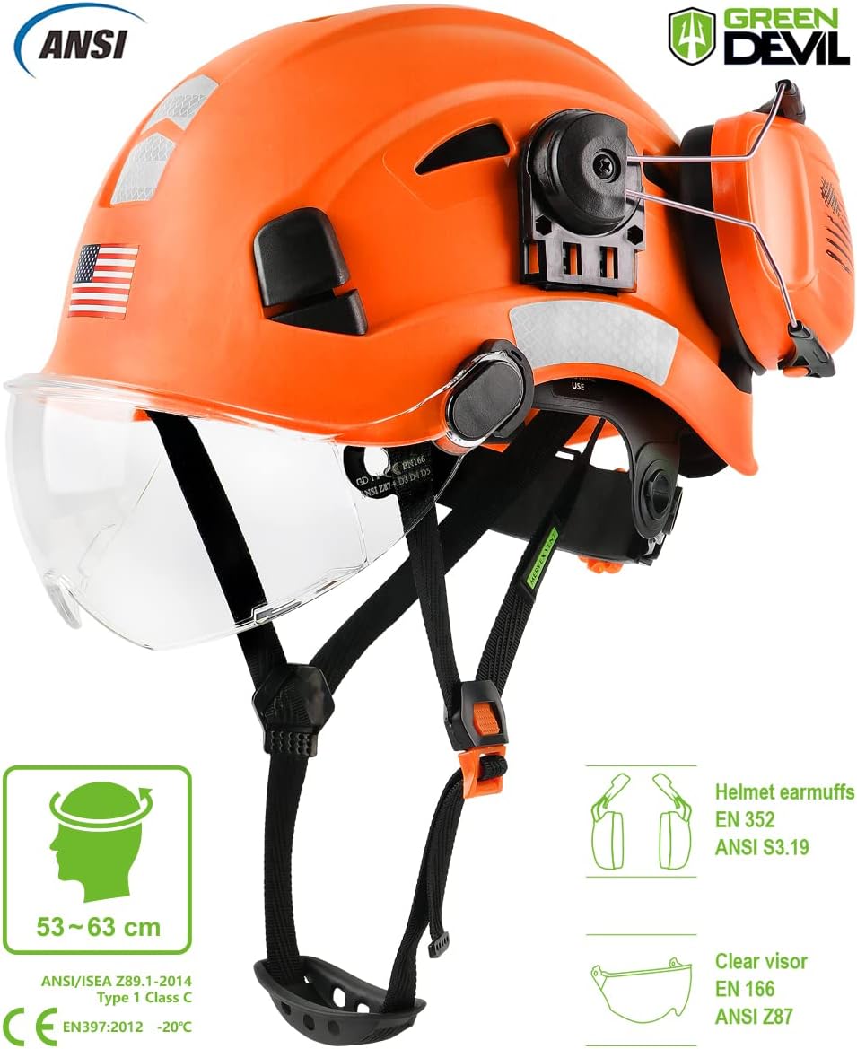 Safety Helmet Hard Hat with Visor and Ear Protection Adjustable Lightweight Vented ABS Work Helmet for Men and Women 6-Point Suspension ANSI Z89.1 Approved Ideal for Industrial & Construction - Image 3