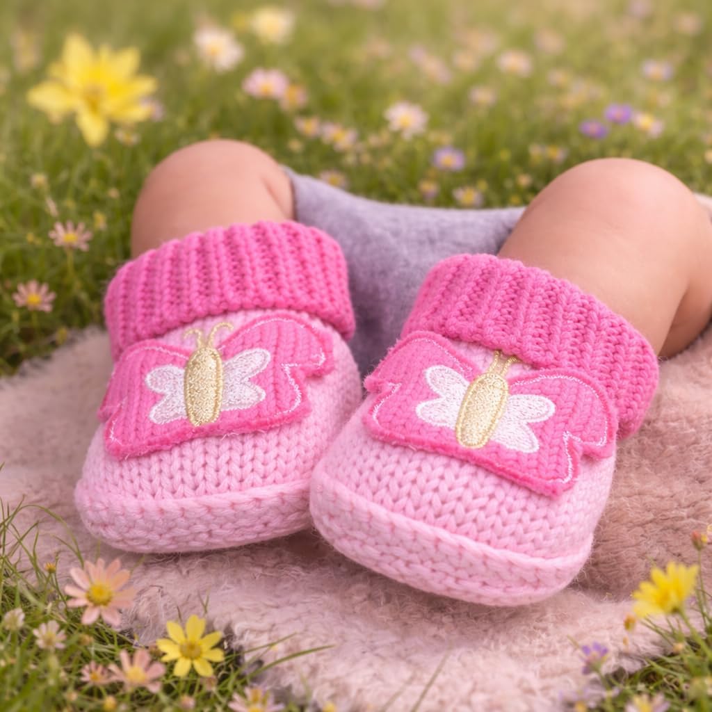 Shag Wear Baby Booties Butterfly Newborn Cotton Soft Infant Socks Cozy Footwear Pink