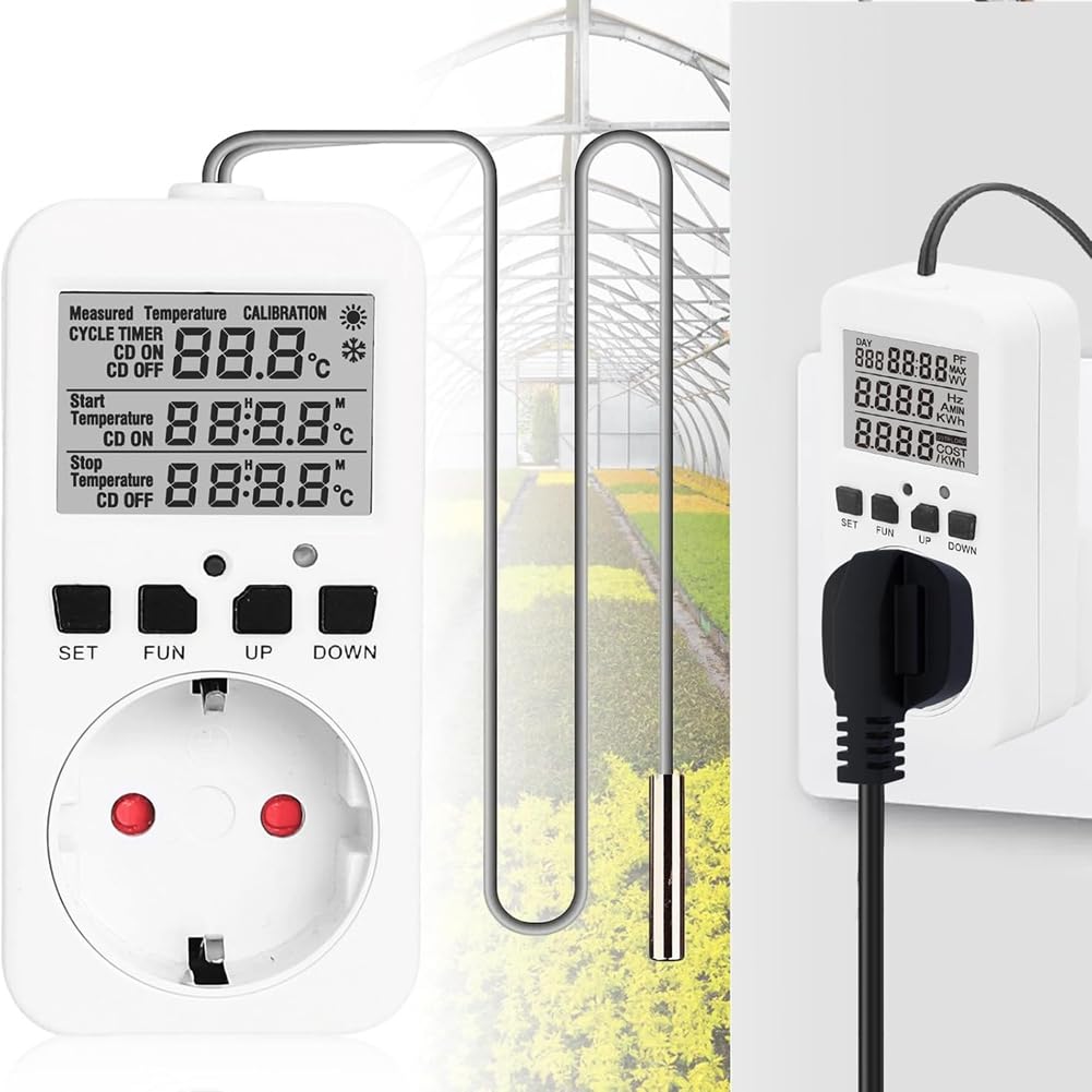 Prises de Contrôle de Température Numérique, Prise de Thermostat de Chauffage et de Refroidissement 16 A avec Capteur pour Prise UE de Serre