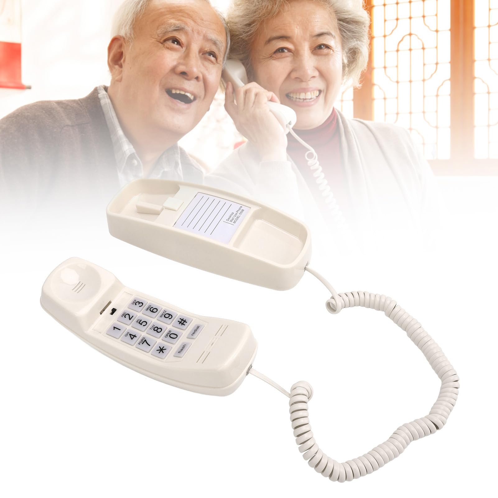 Teléfono fijo para el hogar, teléfonos de pared retro para teléfonos fijos, con cable, montaje en pared, botones grandes, control de volumen, teléfono fijo de estilo antiguo para (beige)