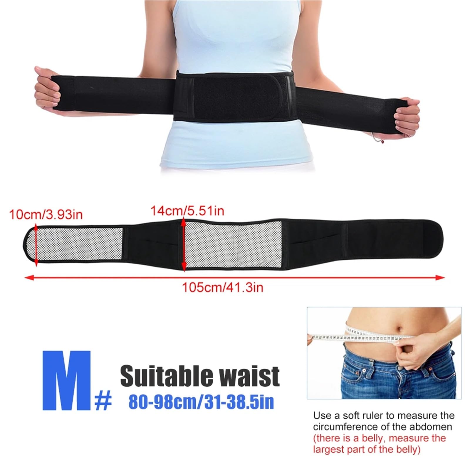 Fascia Lombare Posturale 1 pz Cintura regolabile for la vita Supporto for schiena autoriscaldante Fascia for massaggio lombare(M)