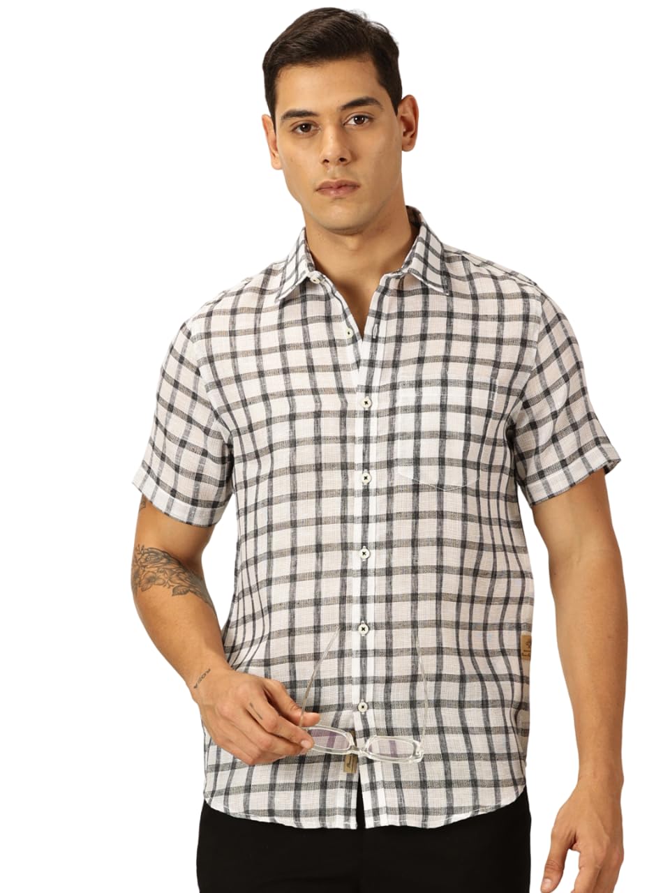 thomas scott Men's | Checks | Half Sleeve | Slim Fit | Jute Linen | Spread Collar | Casual Shirt-picture-31