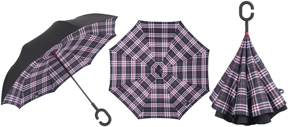 Silkclo Windproof Reverse Folding Double Layer Inverted Umbrella and Self Standing Inside Out Rain Protection Umbrella with C-shaped Hands Free Handle, Best Compact Travel Umbrella